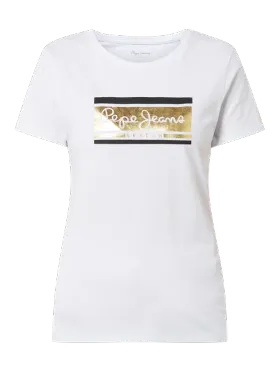 Pepe Jeans T-shirt z metalicznym nadrukiem z logo model ‘Zarina’