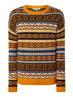 REVIEW Sweter z norweskim wzorem z obniżonymi ramionami