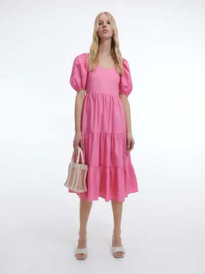 Bawełniana sukienka z falbanami - Różowy