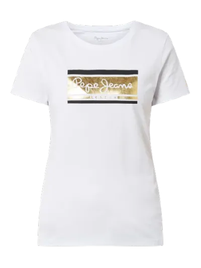 Pepe Jeans Pepe Jeans T-shirt z metalicznym nadrukiem z logo model ‘Zarina’
