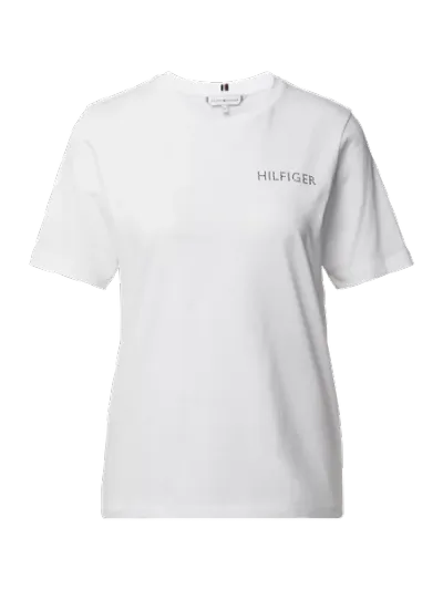 Tommy Hilfiger Tommy Hilfiger T-shirt z czystej bawełny ekologicznej z logo z kamieni stras
