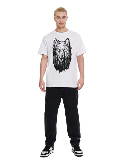Cropp Biały T-shirt z wilkiem
