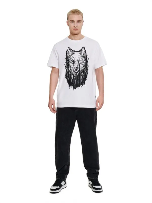 Biały T-shirt z wilkiem