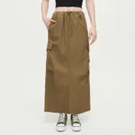 Bawełniana spódnica maxi z kieszeniami cargo khaki - Khaki