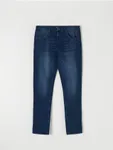 Spodnie jeansowe o kroju slim, uszyte z bawełny z domieszką szybkoschnącego materiału oraz elastycznych włókien. - niebieski
