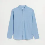 Luźna koszula z lnem błękitna - Niebieski