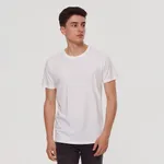 Gładka koszulka Basic z okrągłym dekoltem biała - Biały