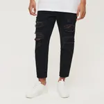 Czarne jeansy loose fit z przetarciami - Czarny