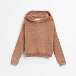 Szenilowy sweter z kapturem bursztynowy - Brązowy