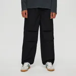 Gładkie spodnie wide leg parachute czarne - Czarny