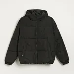 Czarna pikowana kurtka z kapturem - Czarny