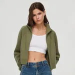 Rozpinany sweter ze stójką khaki - Zielony