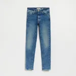 Niebieskie jeansy skinny fit mid waist z efektem push up - Granatowy