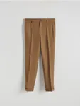 Garniturowe spodnie z kolekcji PREMIUM o dopasowanym kroju, wykonane z lnu. - brązowy