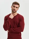Bawełniany sweter o regularnym kroju z dekoltem w serek. - czerwony