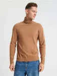 Dopasowany sweter z golfem uszyty z bawełny z domieszką wytrzymałego materiału. - brązowy