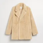 Beżowy płaszcz typu teddy - Kremowy