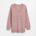 Długi sweter z dekoltem w serek różowy - Różowy