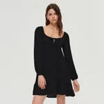 Czarna sukienka mini fit&amp;flare - Czarny