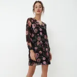 Sukienka mini w kwiaty - Czarny
