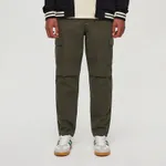 Gładkie spodnie straight fit z kieszeniami cargo khaki - Khaki
