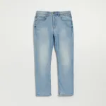 Jasnoniebieskie jeansy straight fit z przetarciami - Niebieski