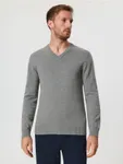 Bawełniany sweter o regularnym kroju z dekoltem w serek. - szary