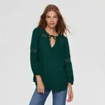 Zielona bluzka z koronkowymi wstawkami - Khaki