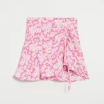 Asymetryczna spódnica mini w kwiaty różowa - Wielobarwny