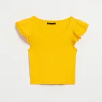Krótka bluzka z falbankami przy ramionach żółta - Żółty