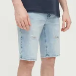 Jasne szorty jeansowe slim fit z przetarciami - Niebieski