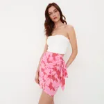 Różowa spódnica mini w kwiaty - Różowy