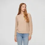 Beżowy sweter z warkoczowym splotem - Beżowy