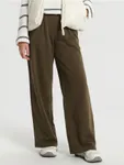 Luźne materiałowe spodnie z szerokimi nogawkami wykonane z szybkoschnącego materiału oraz bawełny. - zielony