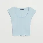Krótka koszulka w prążki błękitna - Niebieski