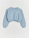 Bluza o krótszym kroju, wykonana z dzianiny dresowej z bawełną. - jasnoniebieski