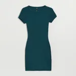 Dopasowana sukienka mini z krótkim rękawem Basic - Zielony