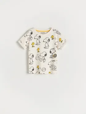 Bawełniany t-shirt Snoopy - Kremowy