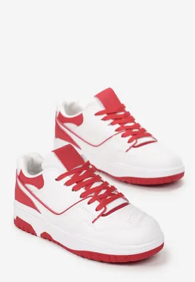 Czerwone Sneakersy na Płaskiej Podeszwie z Bieżnikiem Figedla