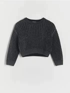 Sweter o prostym kroju, wykonany z połyskującej dzianiny z bawełną. - czarny