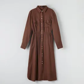 Sukienka midi koszulowa - Brązowy