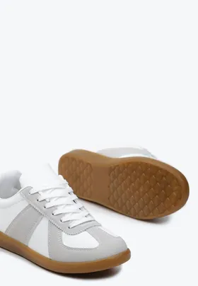 Szaro-Białe Sneakersy Tenisówki z Ozdobnymi Przeszyciami Sumina