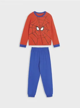 Wygodna, bawełniana piżama dwuczęściowa z nadrukiem Spidermana na całości. - niebieski