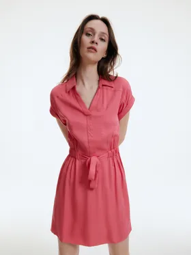 Wiskozowa sukienka mini - Różowy