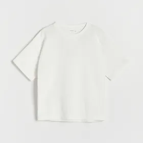 Bawełniany t-shirt basic - Kremowy