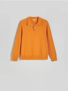 Sweter o regularnym kroju, wykonany z dzianiny z bawełną. - pomarańczowy
