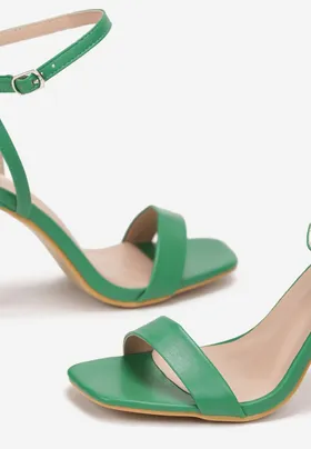 Zielone Sandały z Kwadratowym Noskiem na Szpilce Reynolia
