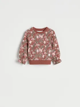 Bawełniana bluza w kwiaty - Brązowy