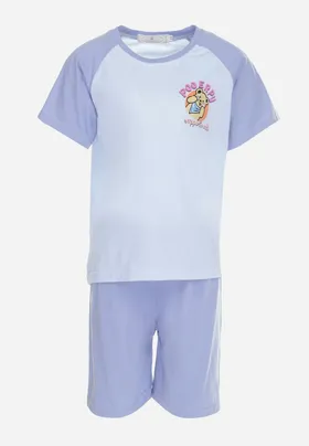 Niebieskie 2-częściowy Komplet Piżamowy z T-shirtem i Szortami Hefienne