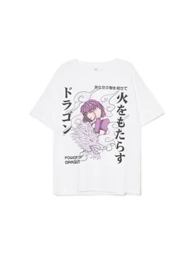 Biały t-shirt z motywem mangi